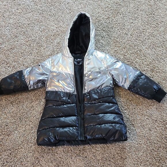 Sam Edelman Silver and Black Long Girls Puffer Jacket - Picture 1 of 6